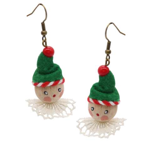 Earrings with hand painted Christmas elf