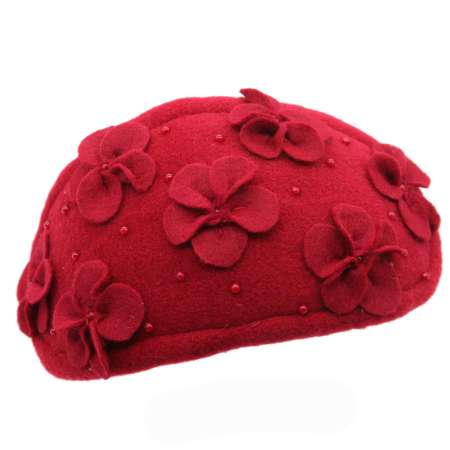 bandeau hat red flowers felt vintage