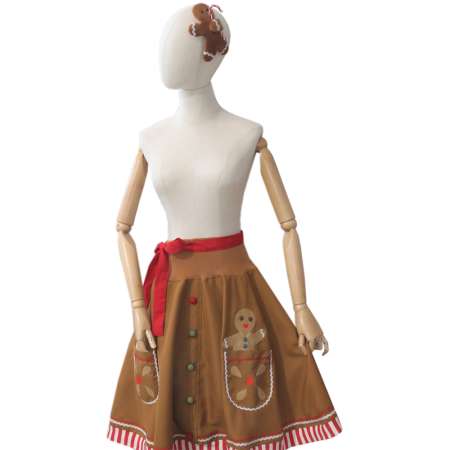 woman in brown xmas skirt