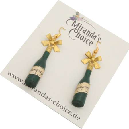 Earrings with champagne bottle