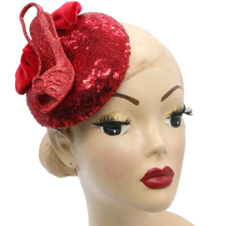 Fascinator with high heel in vibrant red