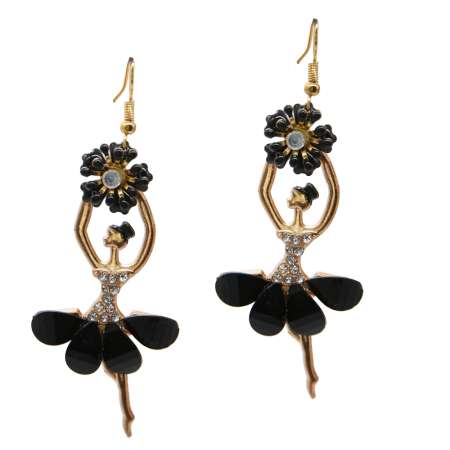 Earrings with black flower dancer