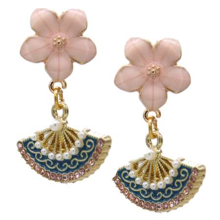 Enameled earrings with fans and flower