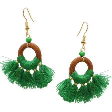 Earrings with small tassels in green