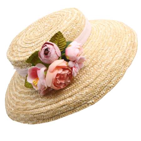 Straw hat mushroom shape pink flowers