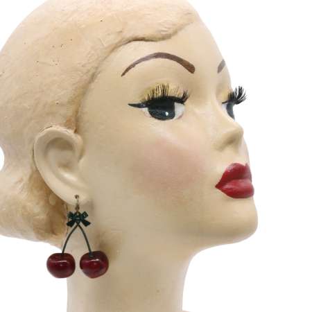 Head with Cherry pair - rockabilly earrings