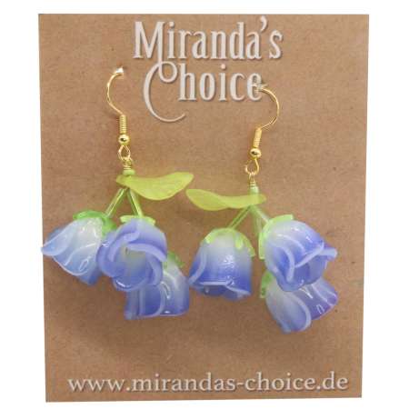 Earring with 3 blue bell flowers