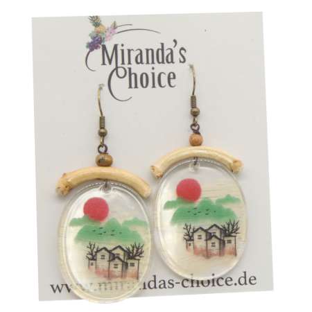 Flat transparent earrings with bamboo and polynesian motif