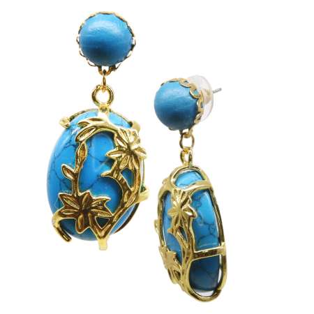 Earrings with turquoise gem stone, gold setting