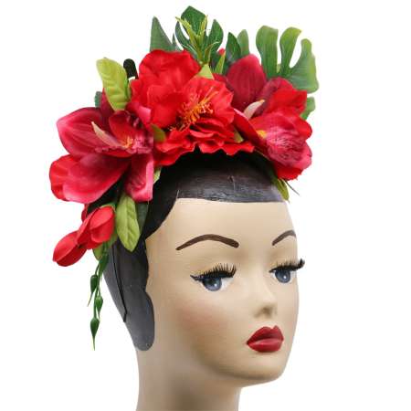 Kopfschmuck grosse blumen rot Kahlo