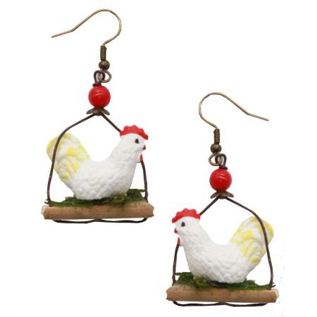 White rooster on a stick - Easter earrings