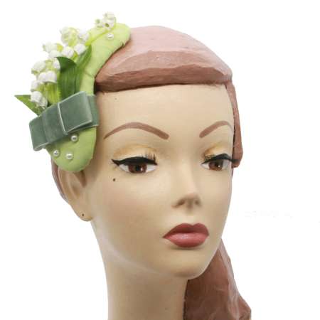 Fascinator, Half Hat mint green with lily of the valley 03