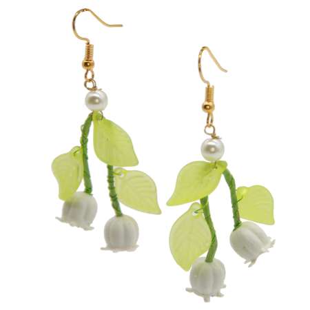 Earrings with lily of the valley and leaves