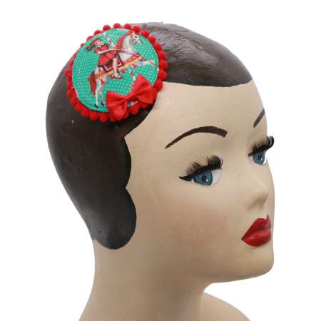 Mini Hat in turquoise red with carousel horse bow 02
