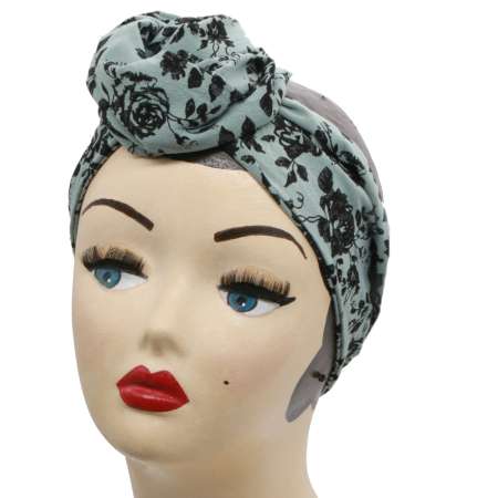 dressed, as a knot: Turquoise with black roses turban hair band with wire