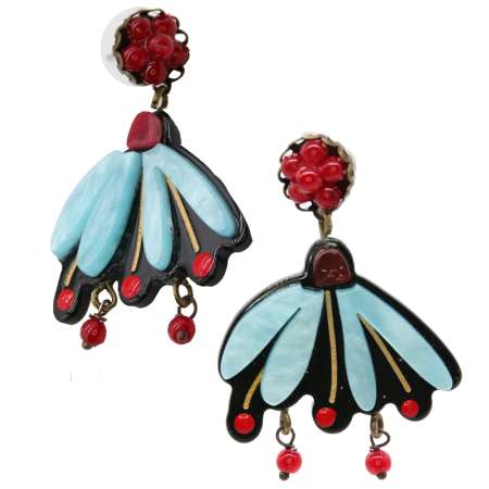 Echinacea earrings blue flower vintage