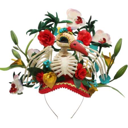 Headdress with bird skeleton sugar skull