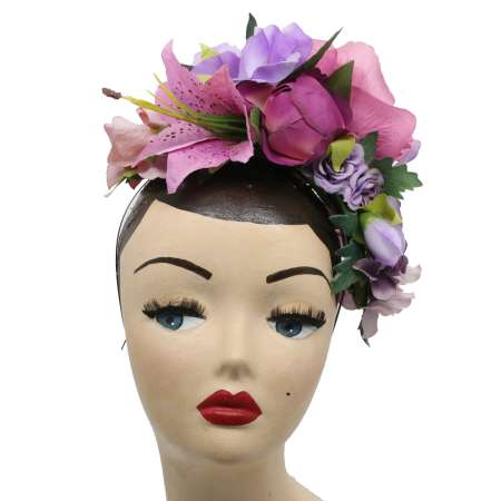 big headdress purple flowers