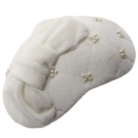 white Velvet Half Hat/ Fascinator with Beads & Bow