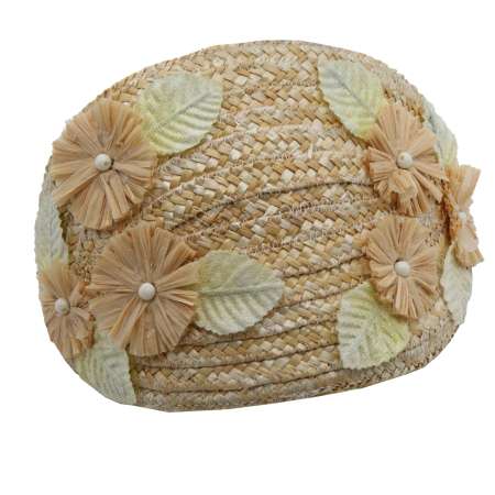 Half half hat made of straw with raffia flowers