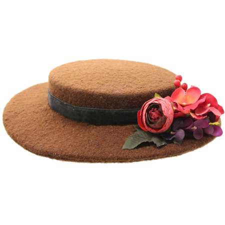 Boater Hut aus Wolle in Braun mit Blumen