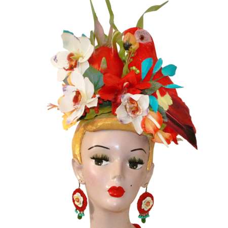 Paradies Headdress - grosser tropischer Kopfschmuck mit Papagei