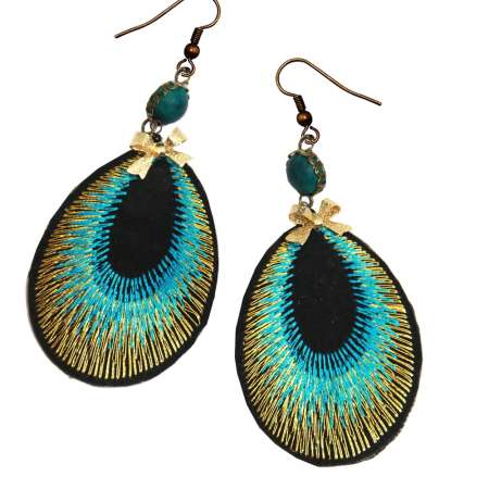 Embroidered peacock feather earrings - Peacock eye