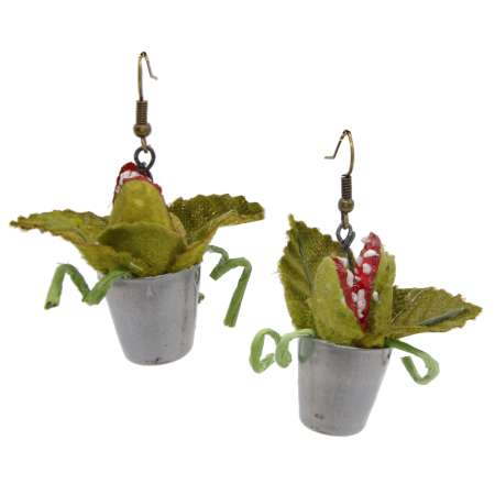 earrings with small carnivorous plant 