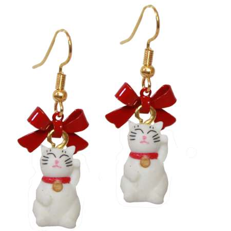 Earrings with waving cat - Manekineko
