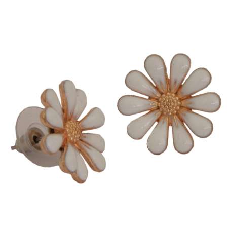 White enamel blossom - vintage style earrings rockabilly