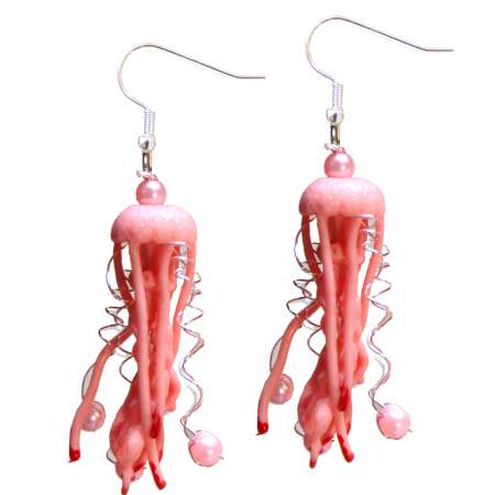 head with Earrings with small jellyfish in pink