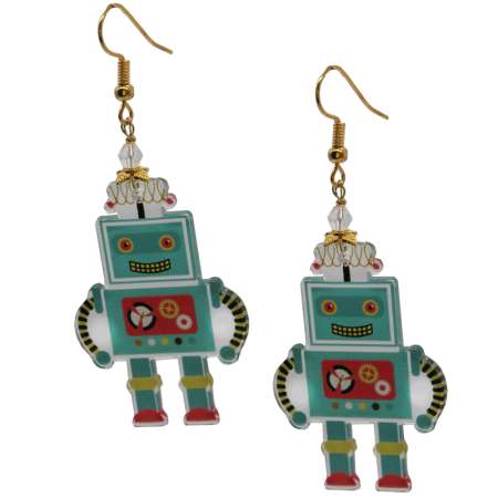 Cute earrings with retro robots