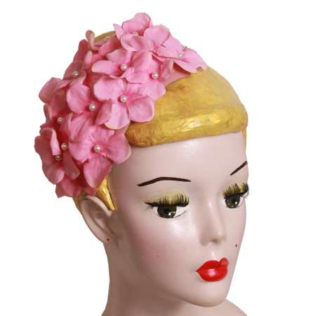 half hat pink flowers vintage hydrangeas