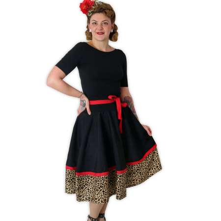 woman in leopard skirt