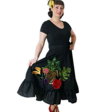 woman with fruity circle skirt