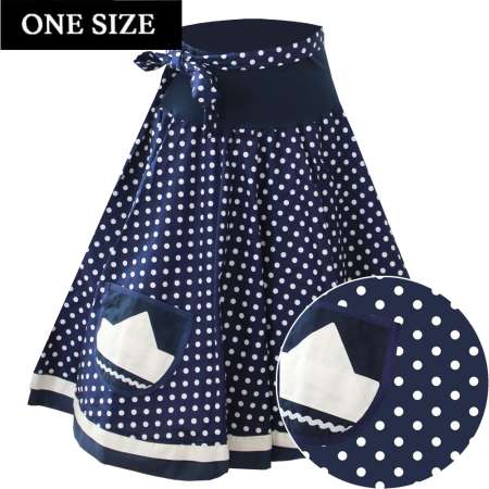 Maritime circle skirt with blue white dots and application