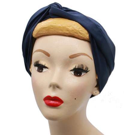 dressed, flat tied: Dark blue turban hair band with wire