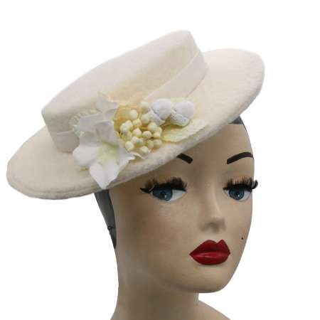 boater hat vintage wool flowers winter white