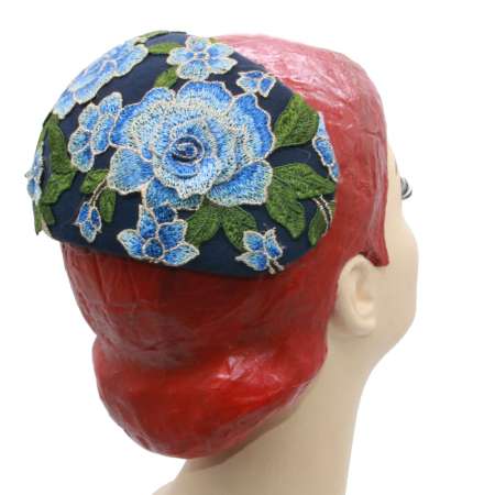 blue bandeau hat with flower lace
