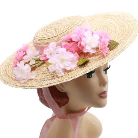 Big Straw Hat with Cherry Blossoms