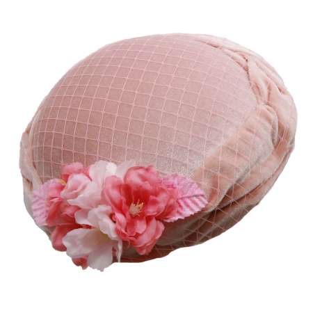 velveteen circle hat in pink vintage round 02