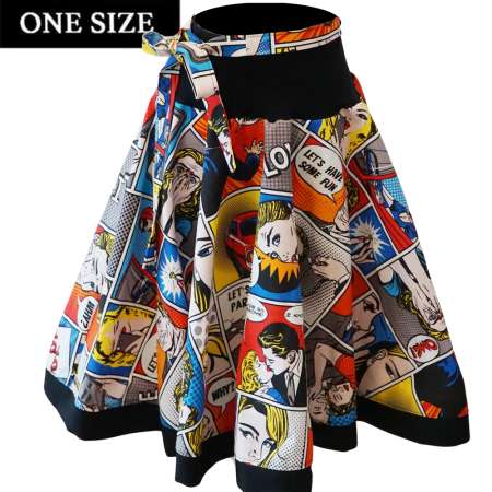 Circle skirt with colourful superhero comic - one size