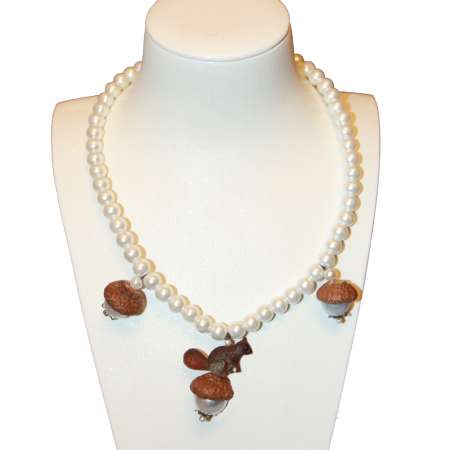 Bead Necklace with Cute Squirrels and Acorns