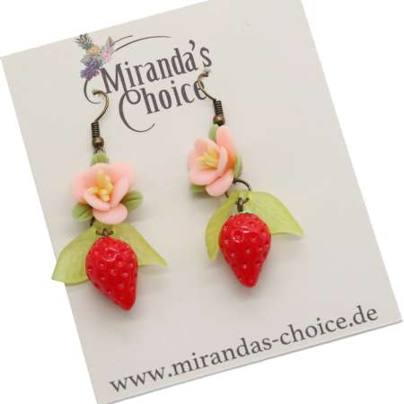 earrings with flower and strawberry