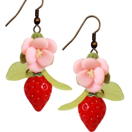 Strawberry & Pink Flower Earrings