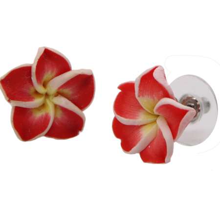 red Frangipani earrings hawaii tiki vintage