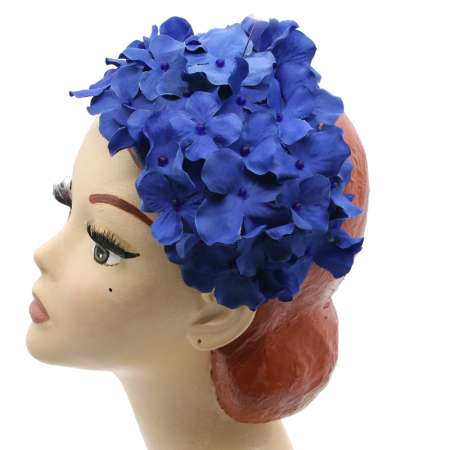 flowers blue half hat fascinator vintage