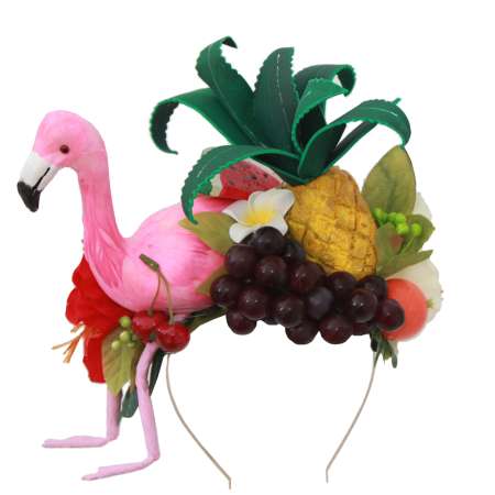 großer Kopfschmuck mit Flamingo Früchten