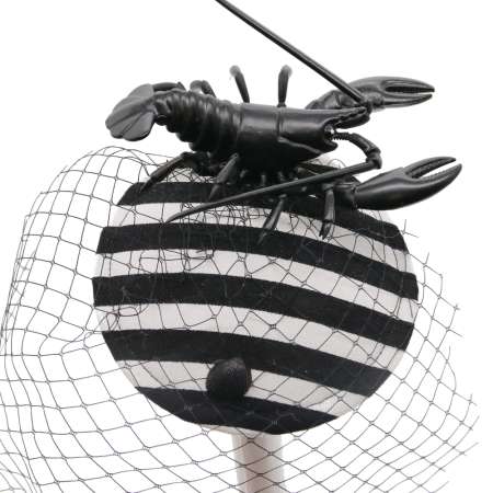 Black white striped fascinator with lobster