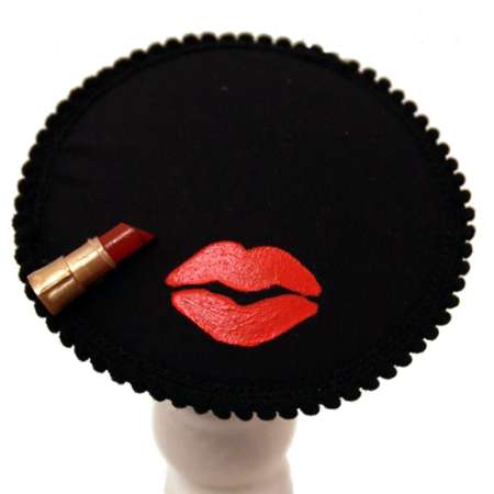 Black Fascinator with Lipstick and Kiss Mouth - Kiss!